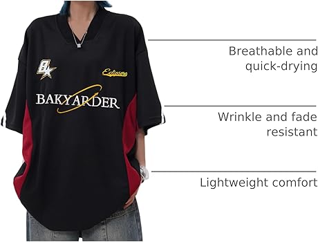 Bakyarder Mens 90s Vintage Jerseys Hip Hop Oversize Shirts Sports